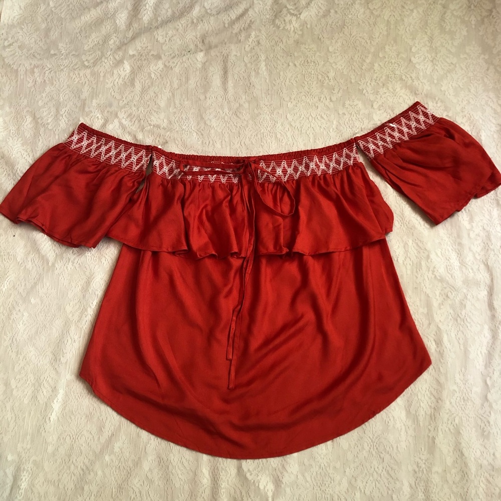 Ashley Stewart off shoulder smocked tie top